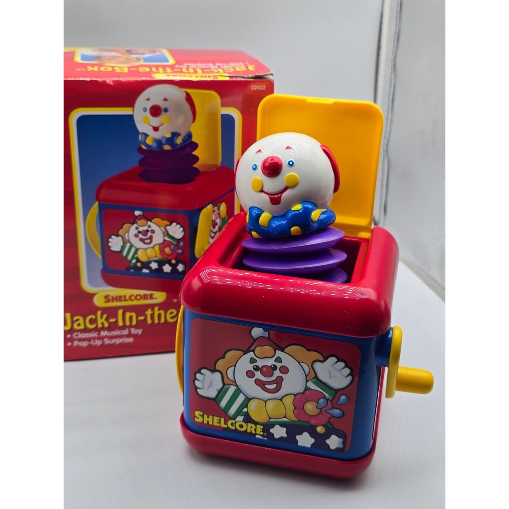 Vtg 90s Shelcore Jack-In-The-Box Musical Circus Clown Toy 1992 w/ Original Box